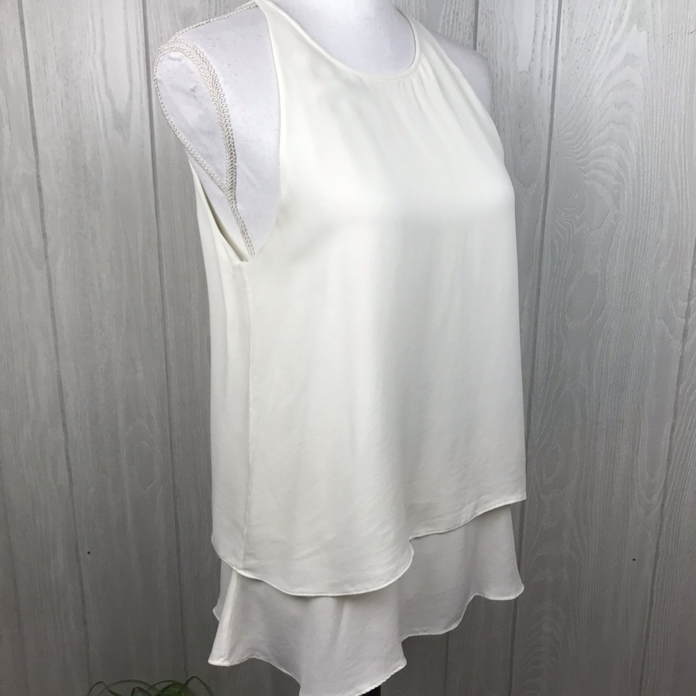 Theory silk layered ivory sleeveless tank top blouse with rear zip